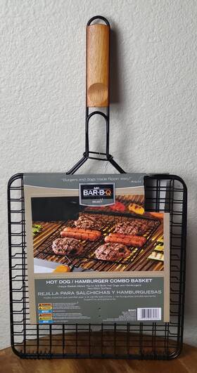 06164x Mr. Bar Bq Bar-b-q Hamburger/hot Dog Combo Basket Wood Handle Nib