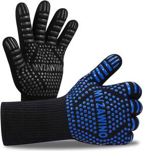 1472 Mvzawino 632230380050 F Heat Resistant Bbq Gloves Cut Fireproof Oven Mitts Blue Black