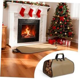 Fwb002 Nantong Junyi Technology Co. Ltd. Fireproof Fireplace Mat Hearth Rug And Firewood Carrier Bag Tan