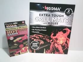 New Kona Free Shipping 742839983597 2 Heavy Duty Nonstick Grill Mats W Holes And Hot Hands Bbq Gloves