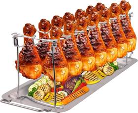 Newcomdigi 705353180262 Chicken Leg Rack For Grill With Drip Tray 14 Slots Stainless Steel Loll