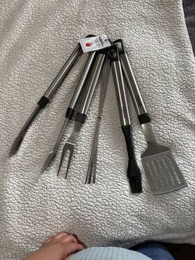 178984 Nexgrill Stainless Steel 5-piece Bbq Tool Set Spatula Tongs Fork Brush Skewers