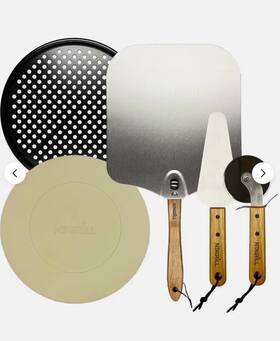 Nexgrill 313099091096 Pizza Grill Kit 5 Piece Stone Pan Peel Cutter Outdoor Cooking Set