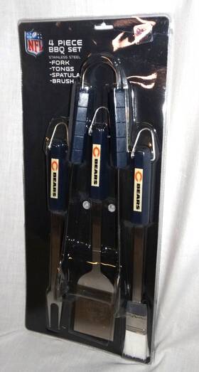 Nfl 837484050012 Chicago Bears 4 Piece Grill Set - Sportula/fork/tongs/ Brush Brand New Boxed