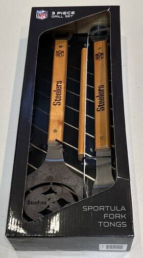 Nfl Classic 814357012209 Pittsburgh Steelers 3 Piece Bbq Grill Set Spatula Tongs Fork New Box