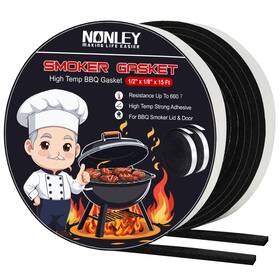 Nonley 782911293268 Smoker Gasket Seals 1/2 Inch X 1/8 15 Ft High Temp Grill Replacement Self S