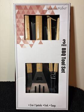 Np1005 North Point 3 Piece Bbq Tool Set Fork Spatula Tongs New In Box