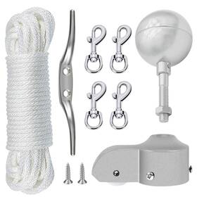 Nq 788418852298 Flagpole Hardware Repair Parts Kit 50 Feet Halyard Rope 3 Inch Silver Ball 6