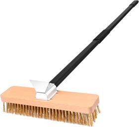 Nutuni 313028027011 Large Pizza Oven Brush With Scraper 10.7 Inch Length Brass Bristles Grill Wit