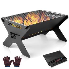 472584 Odoland Camping Campfire Grill Portable Folding Charcoal Grills Black