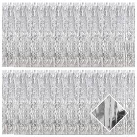 00435-silver Ohiyoo 20 Pack Silver Foil Fringe Curtains 3.2ft X 9.8ft Curtain Backdro