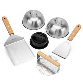 F-brp4007-ss1-1 Onlyfire 6pcs Burger Set Cheese Melting Dome And Press Kit Basting Cover With Smasher Grill