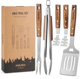 F-brp4022-ss1 Onlyfire 5pc Bbq Grill Tool Set Heavy Duty Stainless Steel Wood