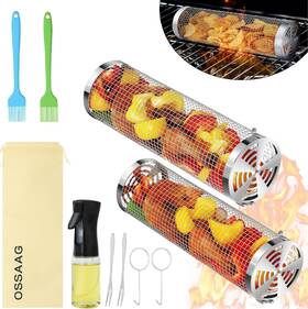 Ossaag 711182003443 2 Pcs Stainless Steel Grilling Baskets For Bbq Veggies Fish And Shrimp