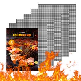 Y-aoke-1-13 Osvino Black Grill Mesh Mat 5 Pack Reusable Non-stick Bbq Mats 16 Inch X12 Outdoor