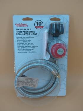 Outdoor Gourmet 420002228385 Nip Adjustable High Pressure Regulator Hose 10 Psi Male New