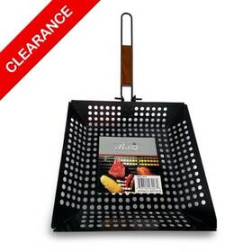 Outdoor Origins 041226791372 New Non-stick Square Bbq Grill Basket Perforated Wok Wood Handle Veggie Grilling