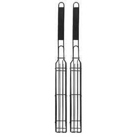 Outset 445011010090 Carbon Steel Black Non-stick Kabob Grill Basket With Hardwood Handle Set Of 4