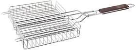 Outset 876824000607 Rosewood Handle Grill Basket Fish And Vegetable Chrome