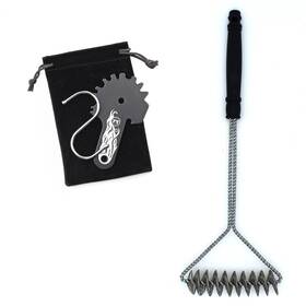 Outset 876824765162 Grill Cleaning Tool Set Coil Bbq Brush And Grate Scraper Black
