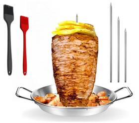 24033 Pargrill Al Pastor Skewer Grill Stainless Steel Shawarma Stand 3 Spikes For Bbq