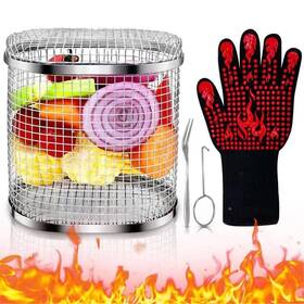 Parknshop 750439119650 2 Pcs Rolling Grill Basket - Stainless Steel Camping Bbq Rackbbq Vegetable Sl