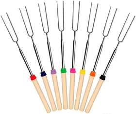 Peaceleaf 705353340635 Marshmallow Roasting Sticks 8pcs Extendable 32inch Long Metal Barbecue Skewers F