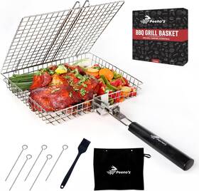 Peenoz 198168379486 Heavy Duty Stainless Steel Grill Basket Removable Handle 11.5 X 9.5 1.5 In