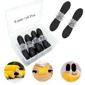 A-0010 Peouwnes Stainless Steel Corn Holders - 16pcs/8 Pairs Black Cob Interlockin