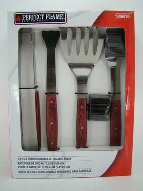 208616 Perfect Flame Barbecue Grilling Tools Five Piece Set Wood Handles New In Box