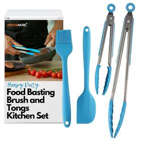 Performore 662921007263 Heavy Duty Silicone Food Basting Brush And Tongs Kitchen Set Heat Resistant