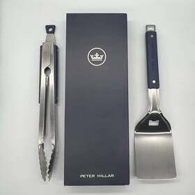 Peter Millar 197889210511 Grill Barbecue Bbq Set New Open Box Spatula And Tongs Navy Blue