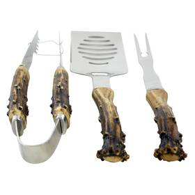 Pine Ridge 852847006420 Antler Handle 3 Piece Grilling Utensils Set - For Barbecue Outdoors Style Coo