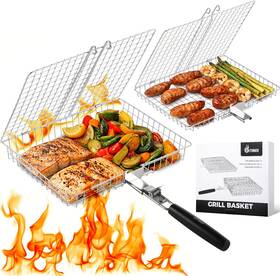 Pitinnov 445027475418 Nesting Grill Baskets 2pcs Grilling For Outdoor With Removable Handle