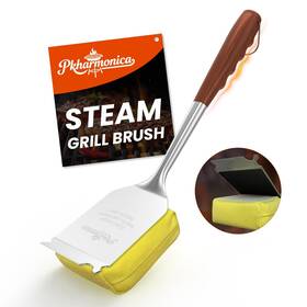 Pkharmonica 792105893433 Bristle-free Grill Brush With Replaceable Head - Steam Cleaning 17 Inch Handle