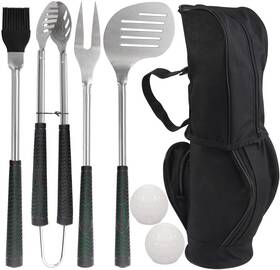 Poligo 445055535559 7pcs Golf-club Style Bbq Tools Set Grilling With Rubber Handle - St