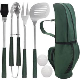 C07-a01 Poligo 7pcs Golfclub Style Bbq Tool Set Grilling Tools With Rubber Handle Stainless