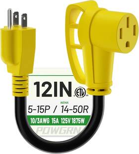 Powgrn-50a110 Powgrn Rv 50 Amp To 110 Adapter 12 Inch Heavy Duty 10/3 Gauge Electrical Ada