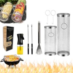 Gb-2024-1 Prime Spectrum Rolling Grilling Basket For Outdoor - 2pcs Stainless Steel Bbq Acc