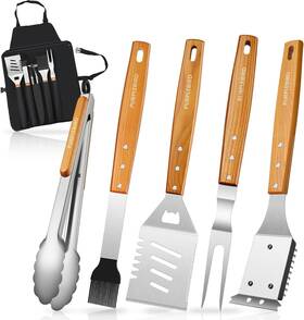 Pb10bbqs06wh Purplebird Grill Utensils Set With Brush - 5pcs Grilling Tools Bag Apron Heavy