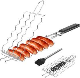 Qian Power 744759476425 Hot Dog Holders For Grilling With Brush - 6 Hotdog Bbq Basket Stainless Steel Ba