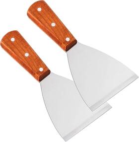 Rjwkaz 313099262274 Premium Stainless Steel Slant Edge Grill Scrapers Wood Handle For Barbecue Cooki
