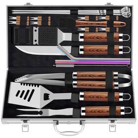 R2006-01 Romanticist 25pcs Heavy Duty Bbq Tools Kit Gift For Dad Grill Utensils With Aluminum Case