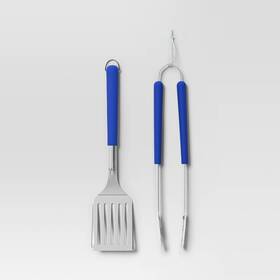 Room Essentials 198101758897 2pc Tongs And Spatula Grill Tool Set Stainless Steel Cobalt -