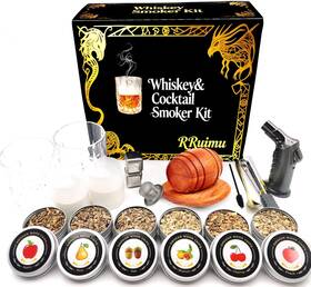 Yx01 Rruimu Whiskey Smoker Kit With Torch- 6 Wood Chips 2 Whisky Glass Sets- Bourbon Cockta