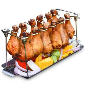 Rtt 712215446756 Chicken Leg Rack For Grill With Drip Tray - Easy To Use 12 Slots Wing
