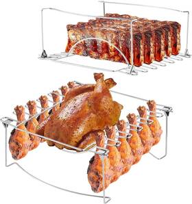 Rtt 744110320718 3-in-1 Rib Rack For Smoking And Chicken Leg Grill - Holds 6 Large Ribs 1