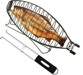 Rtt 762206606737 Fish Grilling Basket For - Stainless Steel Non-stick Rack With Adjustable