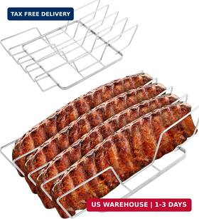 Rtt 762206821253 Rib Rack For Smoking - Foldable Extra Long Stainless Steel Holder 4 Ribs