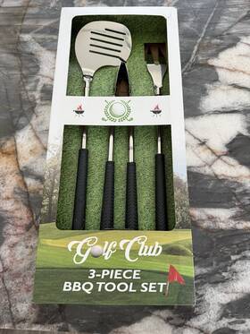 Samsonico 747565567547 New Golf Club 3-piece Barbecue Bbq Tool Set Spatula Tong Fork Grips Dad Gift Sh